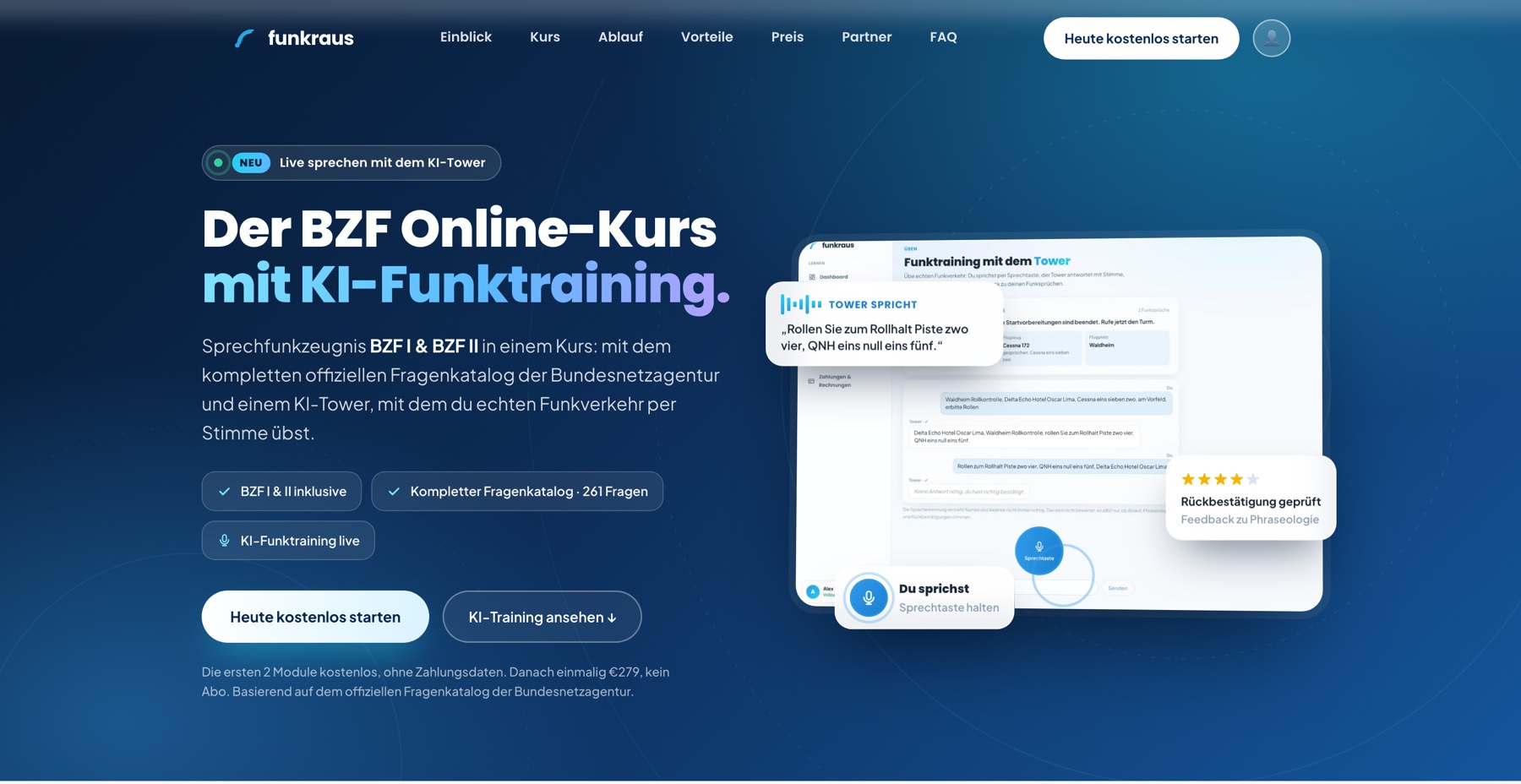 Funkraus — BZF online course platform — Landing page