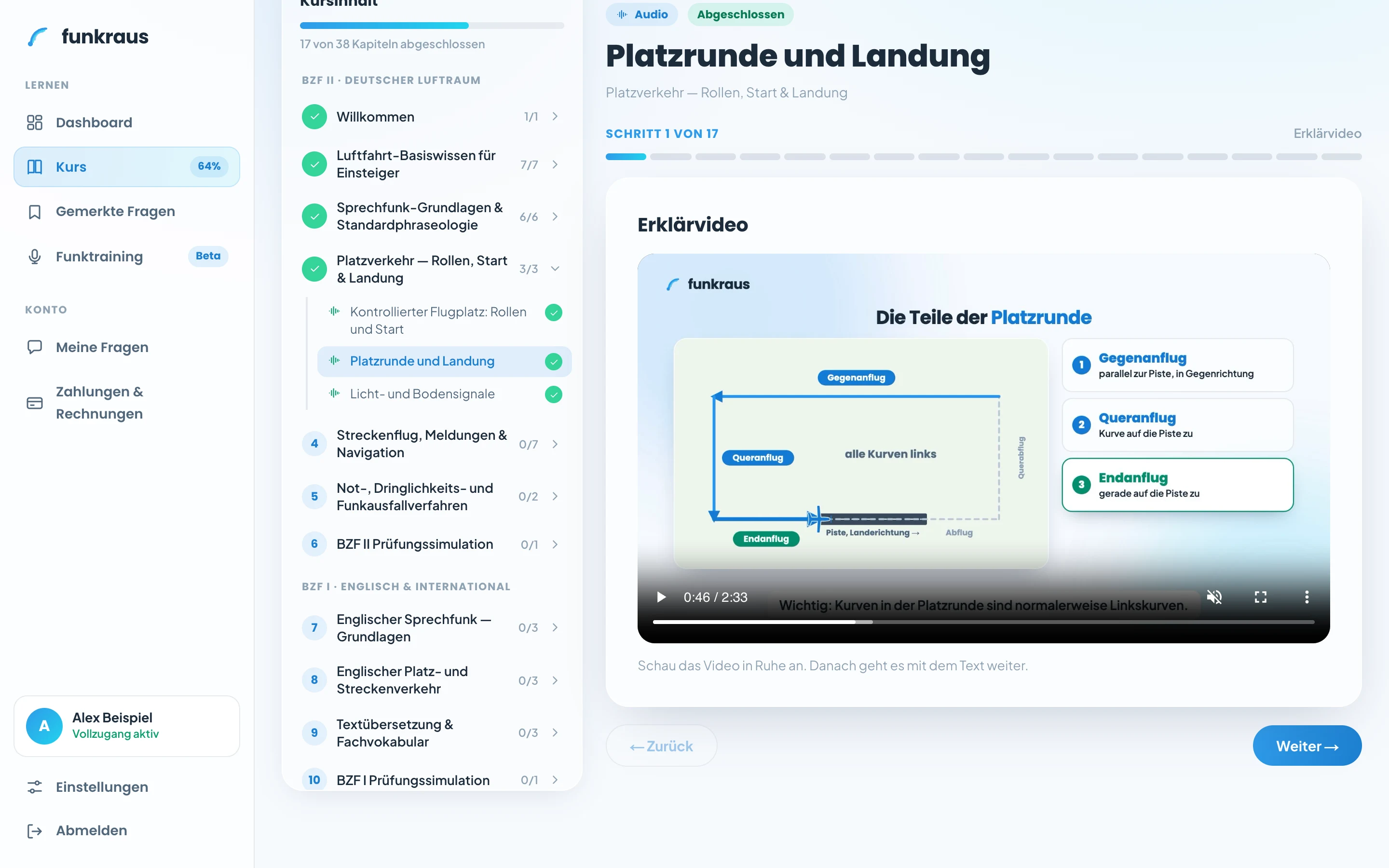 Funkraus — BZF online course platform — In-lesson view